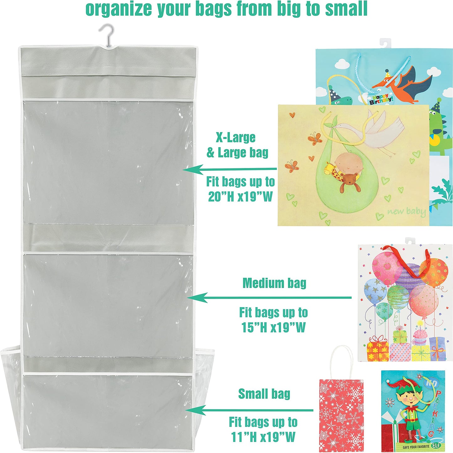 Simple Houseware Double-Sided Hanging Gift Wrap Organizer Storage Pockets, Gray (Set of 1)