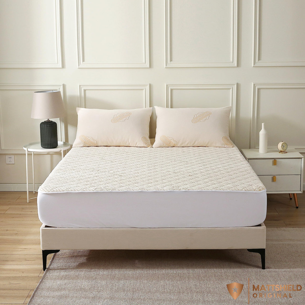 Luxury Quilted Organic Cotton Mattress Protector Queen Size
