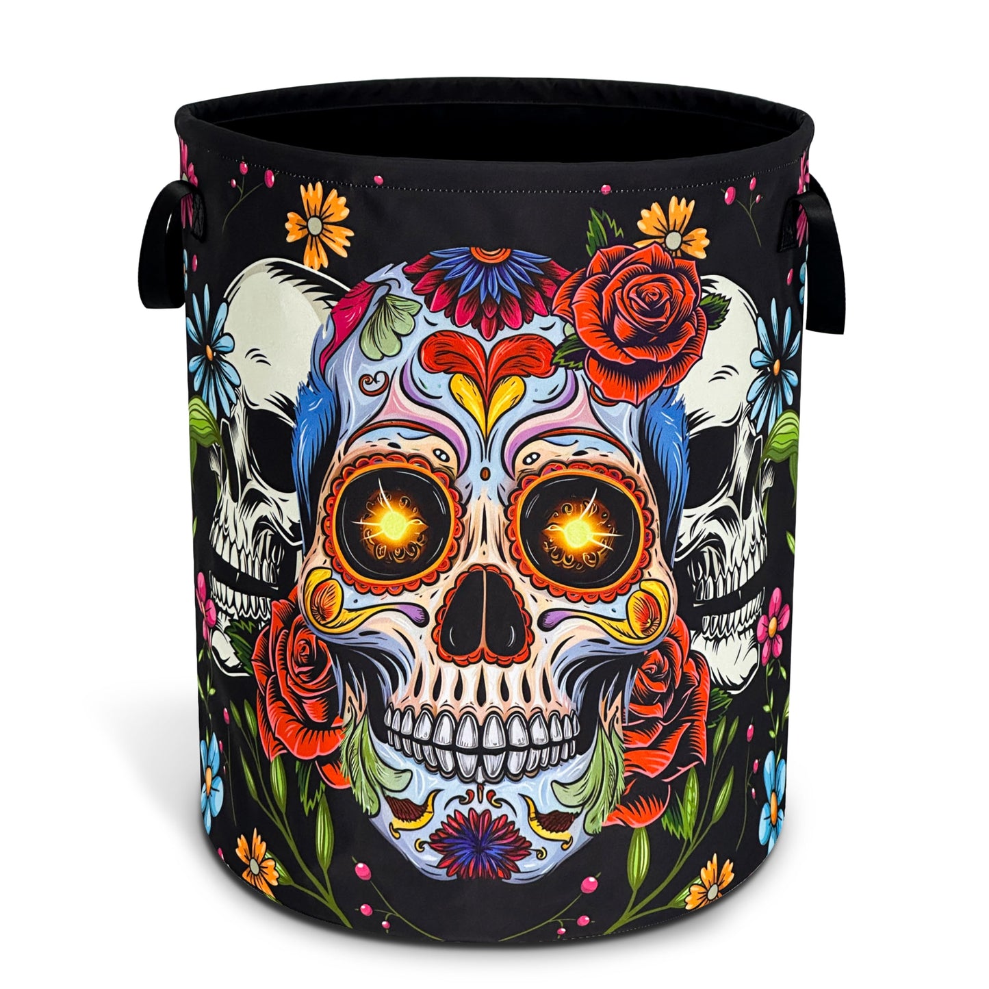 Sugar Skull Laundry Basket Skeleton Print Oxford Cloth Laundry Hamper With Handle Foldable Portable Clothes Storage Basket 18.9 X 16.5 In Storage Bag For Laundry Room/Bathroom/Bedroom/Dormitories