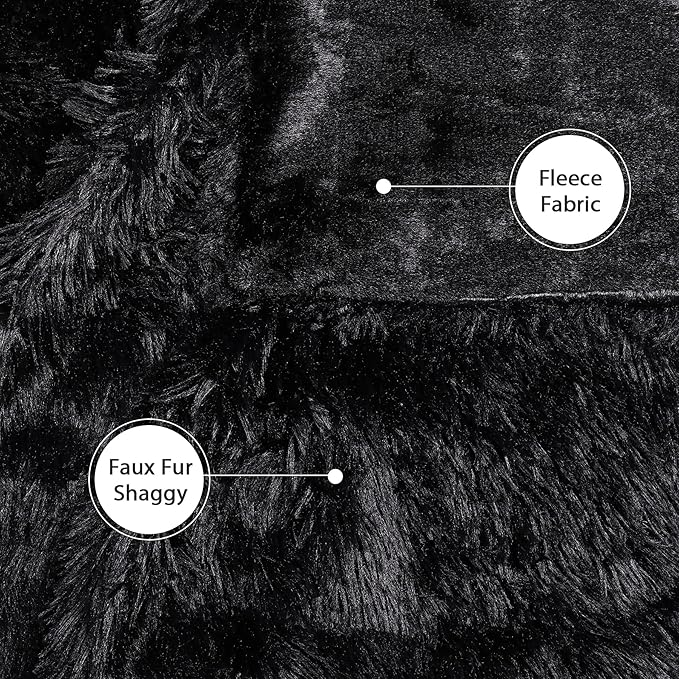 Tuddrom Decorative Extra Soft Faux Fur Blanket Queen Size 80" x 90",Solid Reversible Fuzzy Fluffy Cozy Plush Fleece Comfy Microfiber Fur Blanket for Couch Sofa Bed,Black