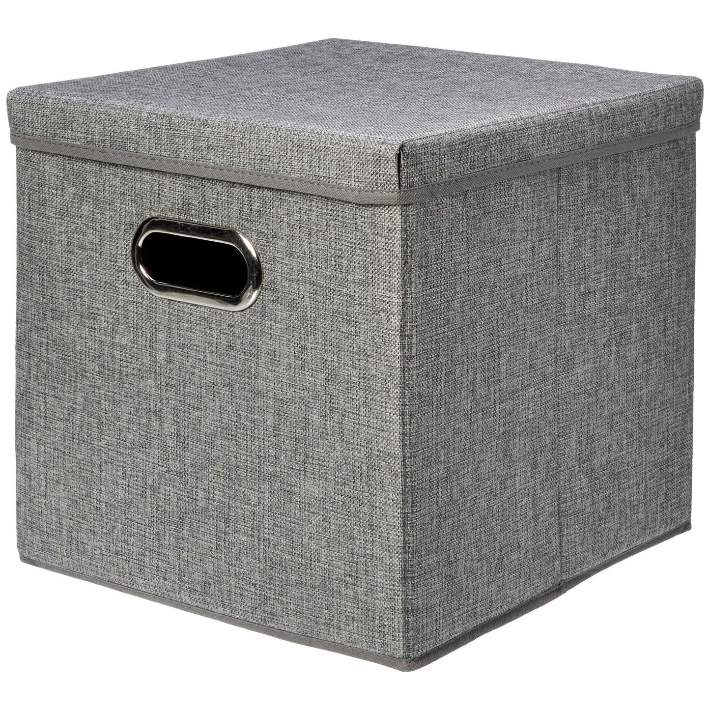Amazon Basics Foldable Burlap Cloth Cube Storage Bin with Lid, Stackable and Sturdy, Gray, Set of 2