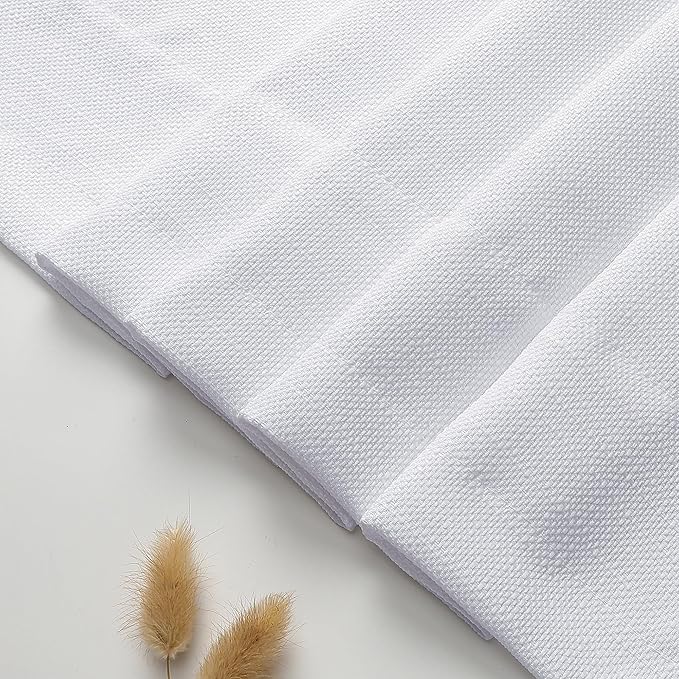 Chyhomenyc 2 Panels White Kitchen Curtains 36 Inch Length Tier Curtain, Faux Linen Textured Small Cafe Curtain, Light Filtering Short Window Curtains for Bathroom Basement, 30x36 inch, 2PCS
