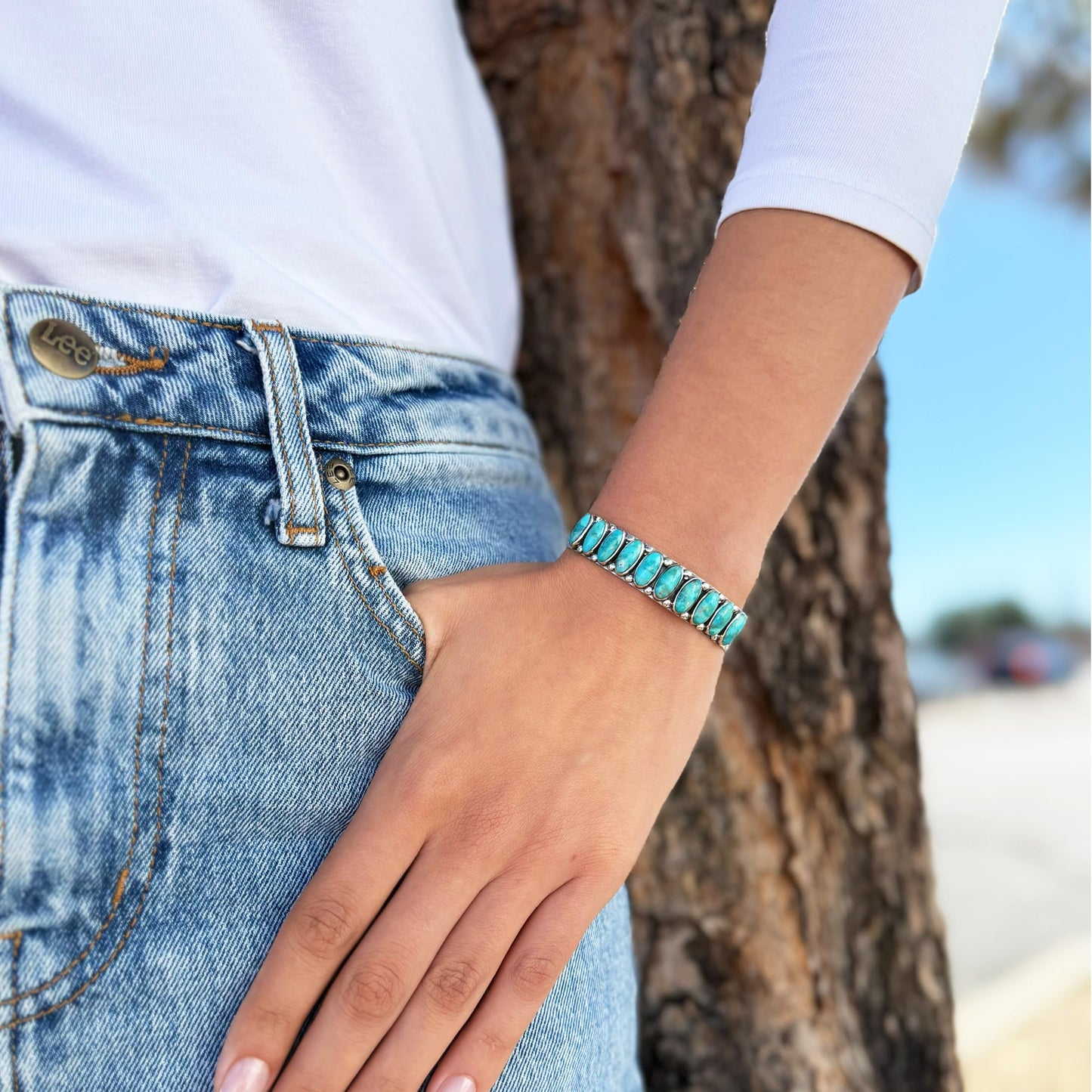 Turquoise Bracelet Sterling Silver 925 Genuine Turquoise Cuff Bracelet (Turquoise)