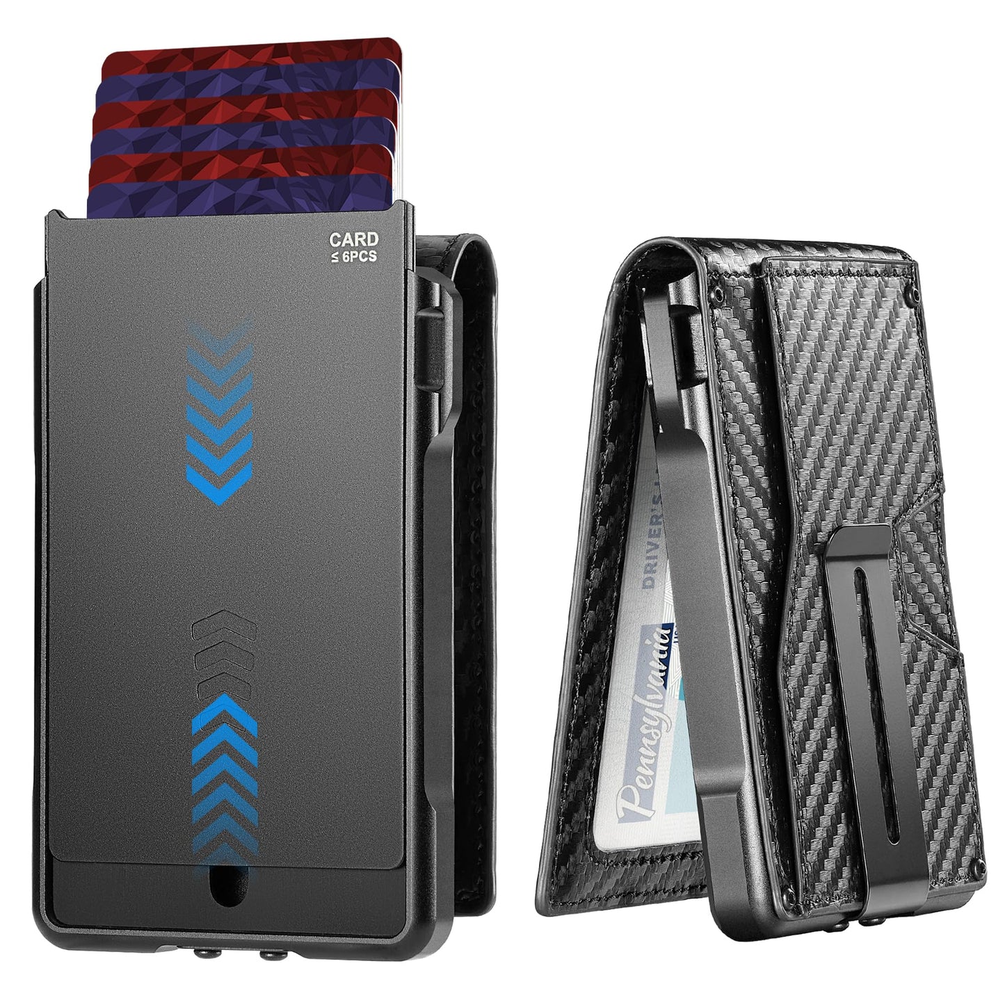 Wikabex Wallet for Men, Ultra Slim Credit Card Holder 10-12 Cards, RFID Blocking with Money Clip & ID Window, Compact Front Pocket Minimalist Bifold Wallet, Metal Aluminum Card Case, Gift for Men