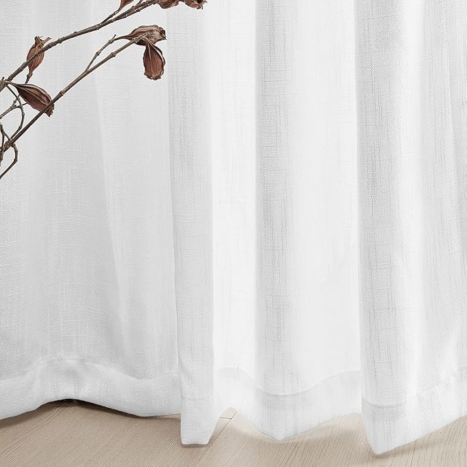 MYSKY HOME French Door Curtains for Closet Doorways, Window White Cotton Sheer Drapes Light Filtering Cute Curtain Panels Elegant Look for Classroom/Guestroom, 50" x 72", White, 2 PCs