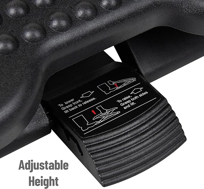 Mind Reader Foot Rest, Under Desk at Work, Ergonomic, Height Adjustable, Office, Plastic, 17"L x 13"W x 6.25"H, Black