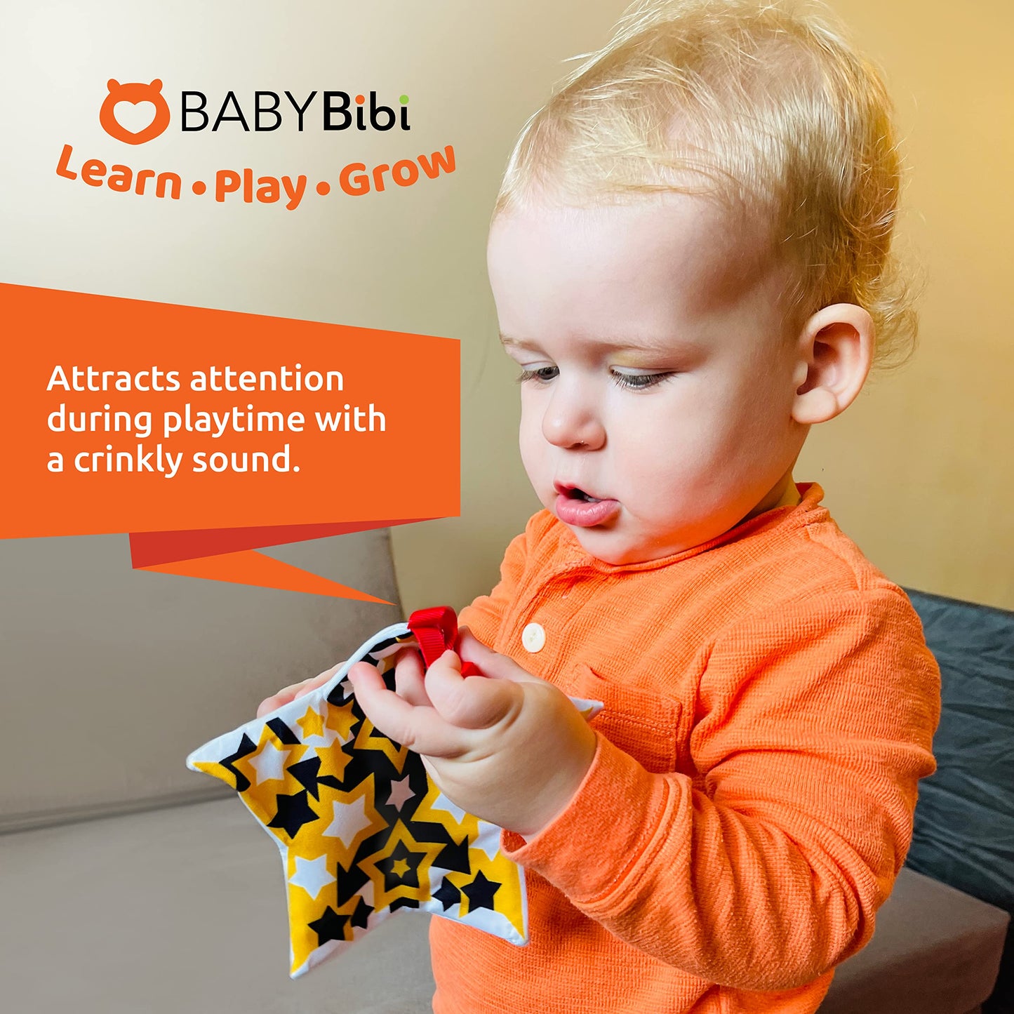 BabyBibi High Contrast Crinkle Paper Shapes - Baby Sensory Toys for Visual Development, Tummy Time - Crib, Stroller & Car Seat Crinkle Toys for Babies & Infants 3 Months+