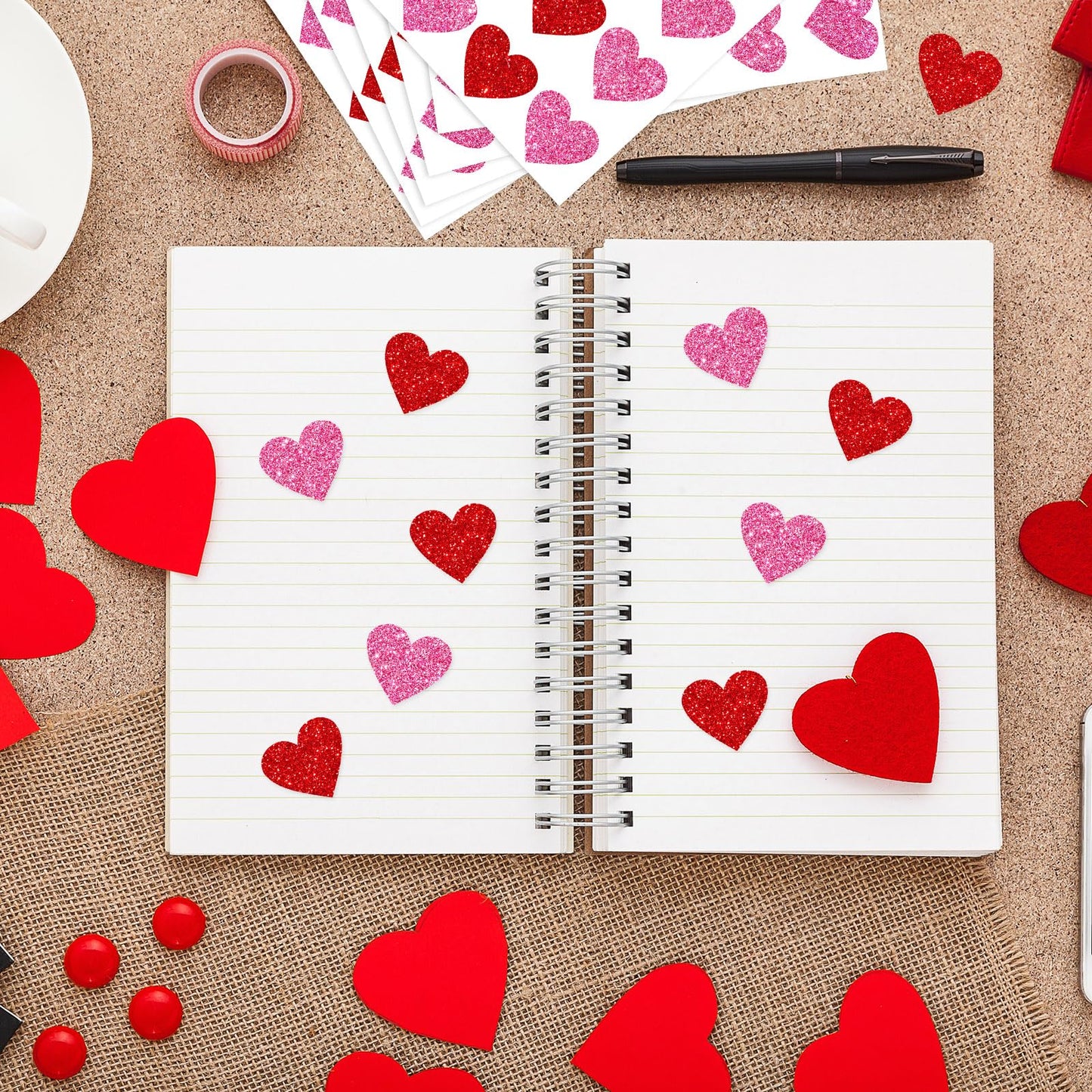Whaline 500Pcs Valentine's Day Glitter Heart Stickers Pink Red Heart Shape Adhesive Decals Valentines Love Hearts Sticker Labels Decorative Envelope Seal Stickers for Wedding Anniversary Party