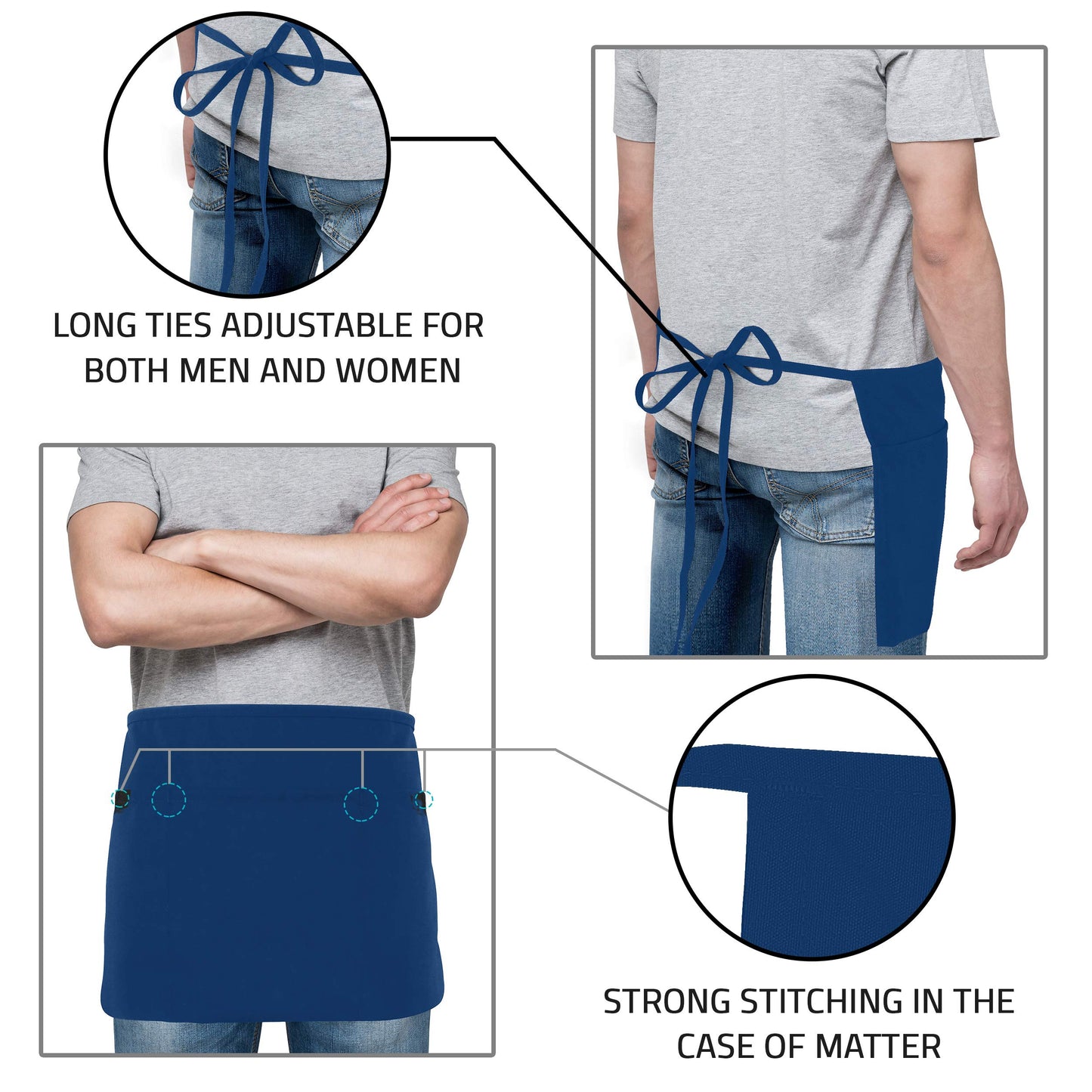 Utopia Wear 12 Pack Server Aprons with 3 Pockets, Waiter and Waitress Waist Aprons for Women with Pockets, Men Short Aprons (Blue)