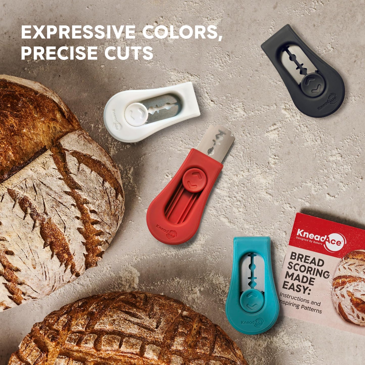 KNEADACE Upgraded Magnetic Bread Lame, Professional Dough Scoring Tool with Extractable Blade, Sourdough Bread Tool for Baking, Includes Scoring Pattern Booklet & 5 Replaceable Razor Blades