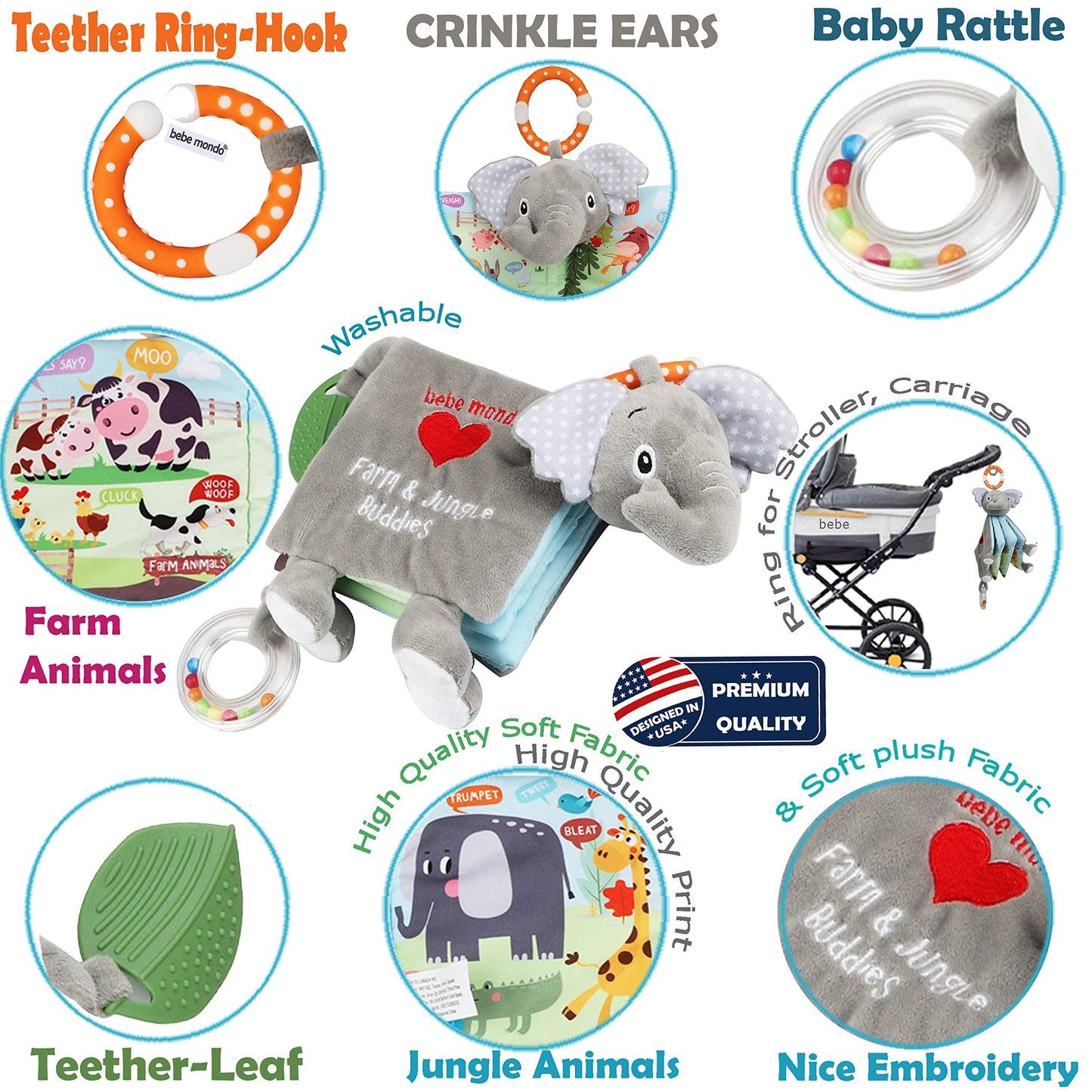 Fish Crinkle Book and Elephant Baby Toy for Babies Infants Toddlers