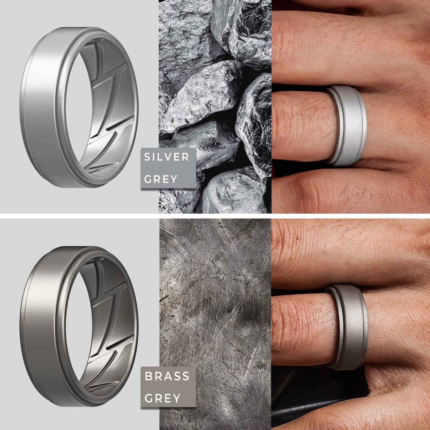 ThunderFit Silicone Wedding Rings for Men Breathable Airflow Inner Grooves, Step Edge Sleek Design Rubber Engagement Bands 8mm Wide 2mm Thick, Variety Multipack 1-7
