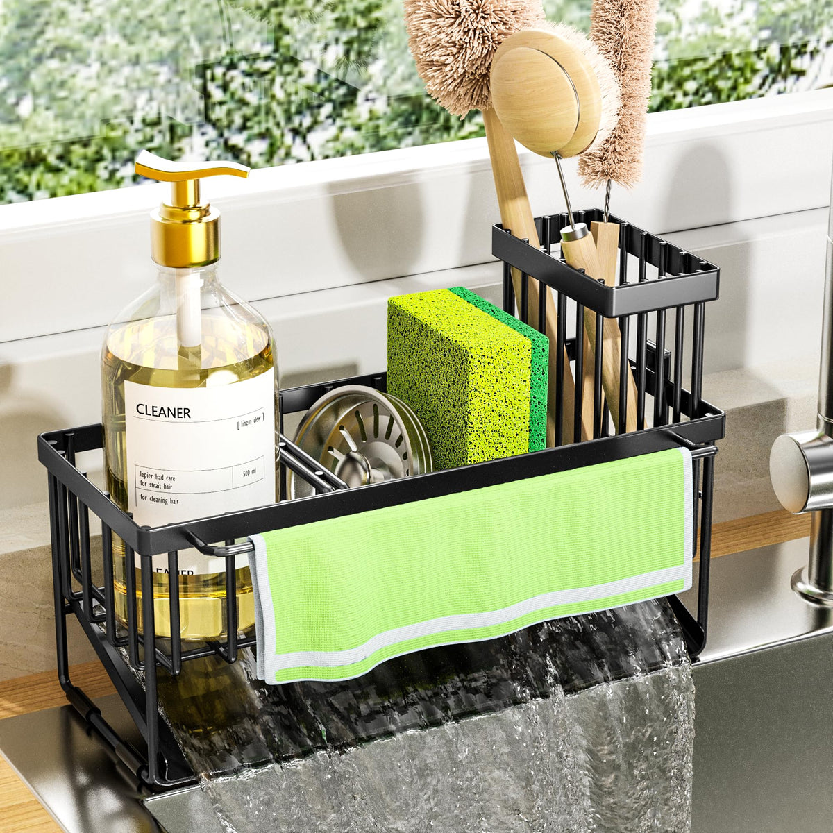 Kitchen Sink Caddy Organizer with High Brush Holder