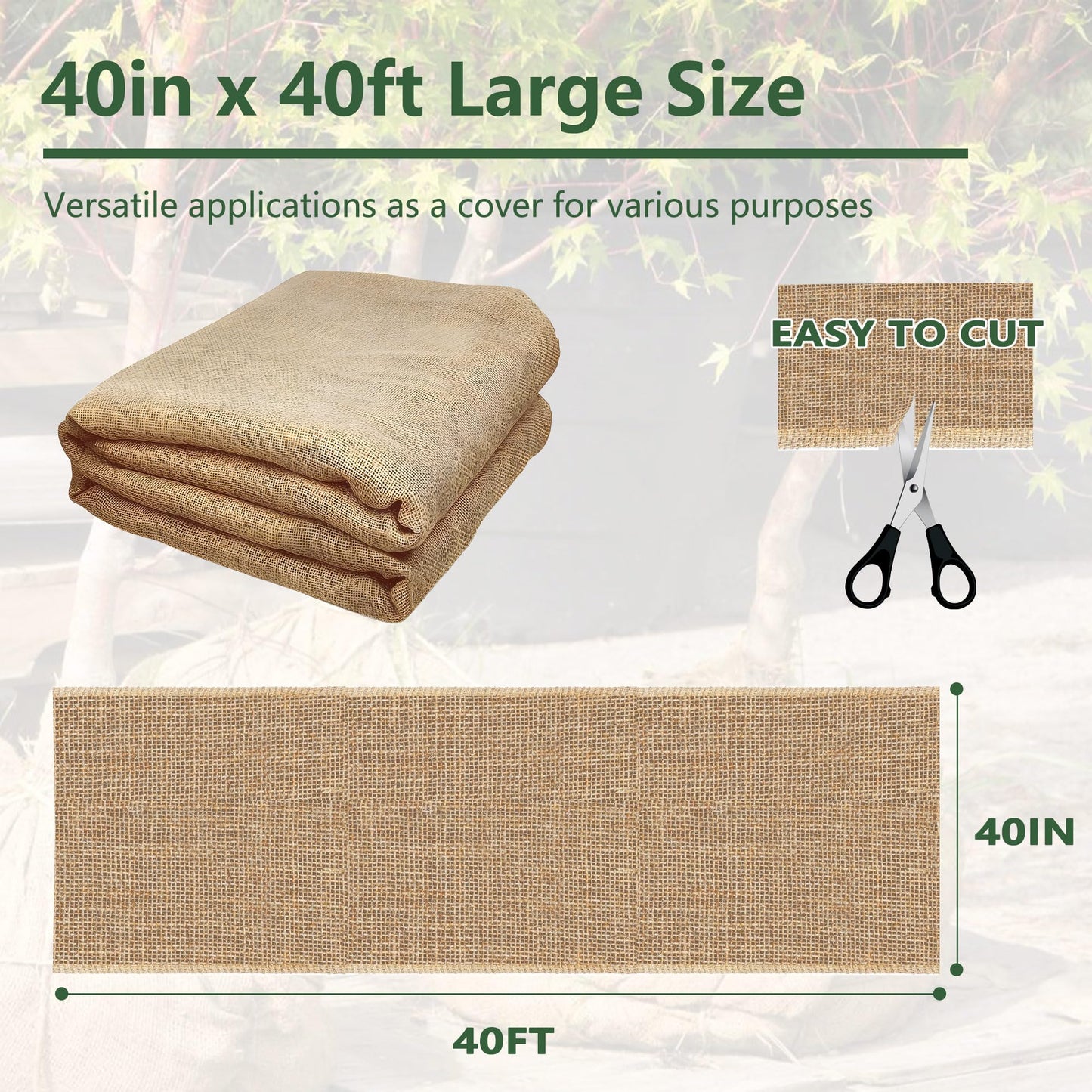 40“ x 40 Feet Burlap Roll Multipurpose Burlap Tree Wrap High Density Jute Fiber, Weed Barrier, Craft Projects and Party Decor