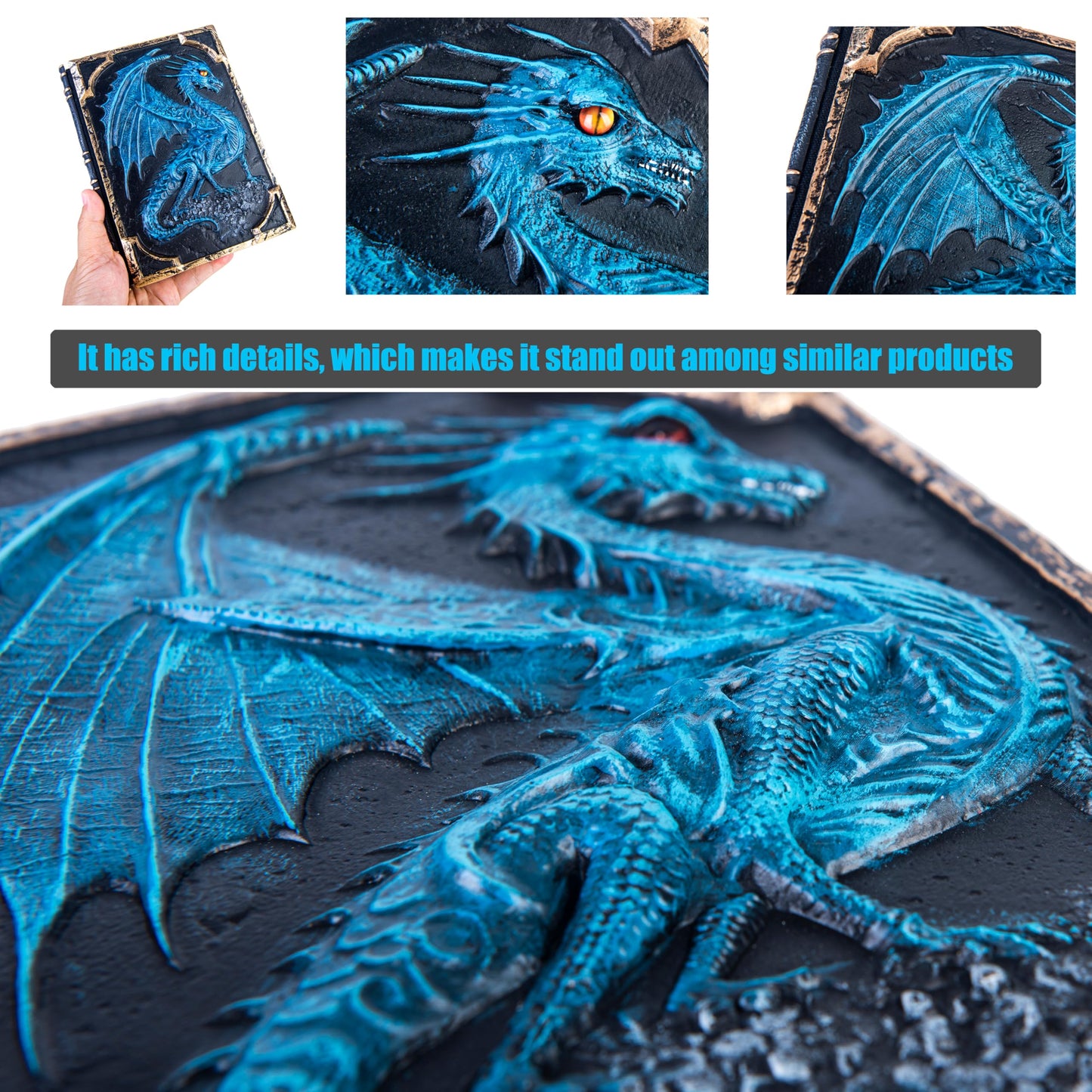 Handmade Flying Dragon Embossed Journal,Resin Engraving Notebook,Lined Paper,Hardcover Travel Notepad for Writing,Sketchbook,Collection,Gift,Decoration Diary for Man Woman A5 Size (New blue flying dragon)