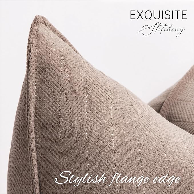 ZWJD Khaki Pillow Covers 18x18 Set of 2 Chenille Throw Pillow Covers with Elegant Design Soft and Luxurious Decorative Throw Pillows for Couch, Bed, and Home Decor