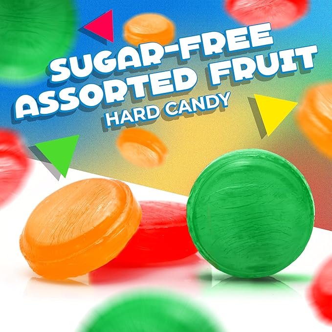 Sugar Free Hard Candy Mix | 1 Pound Bag | About 75 Count | Assorted Fruit Flavors | Individually Wrapped Sugarless Hard Candy for Office Bowl | Lime, Cherry, Orange