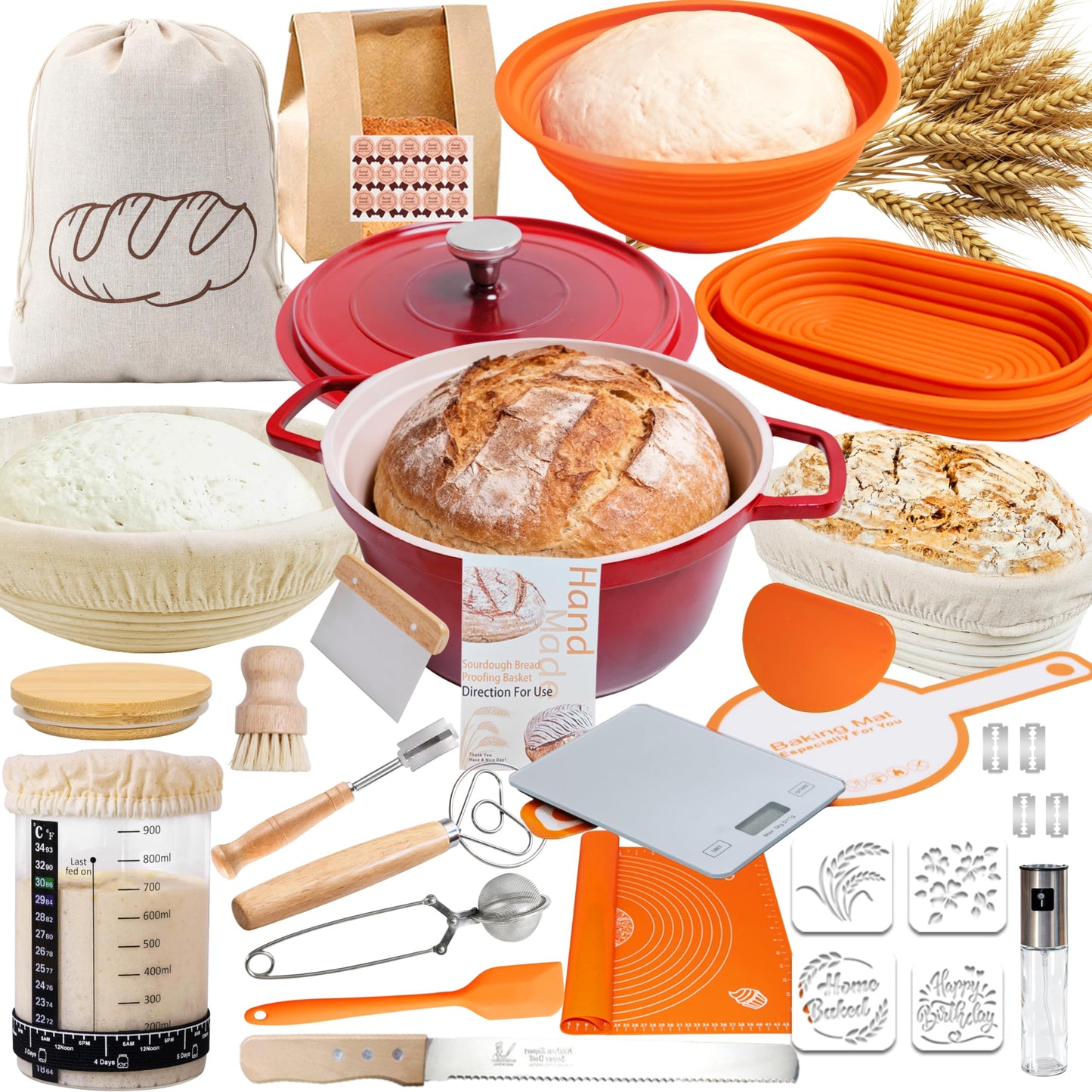 Super All-Inclusive Sourdough Starter Kit with Pot,Sourdough Bread Baking Supplies,4 Banneton Bread Proofing Baskets,Scale,34OZ Sourdough Starter Jar, Bread Making Tools Kit,Perfect Baking Gifts
