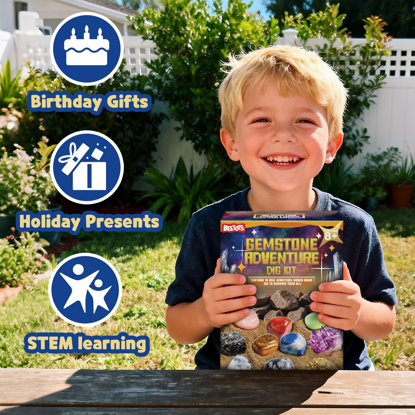 Beetots Gemstone Dig Kit for Kids with 2 Tools, Excavate 10 Real Gems, STEM Science Mining Toy, Educational Gift for Boys and Girls Ages 8-12