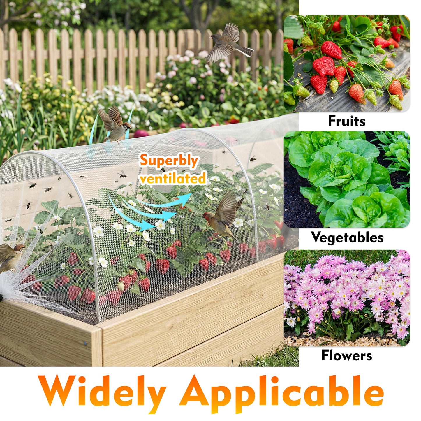 warmfarm 4ft Garden Row Accelerator Plants Cover, Pop Up Garden Bed Tunnel Net with 6 Stakes, Ready-to-Use Design Garden Beds Vegetable Rows Plant Protector for Protecting Vegetable Fruit