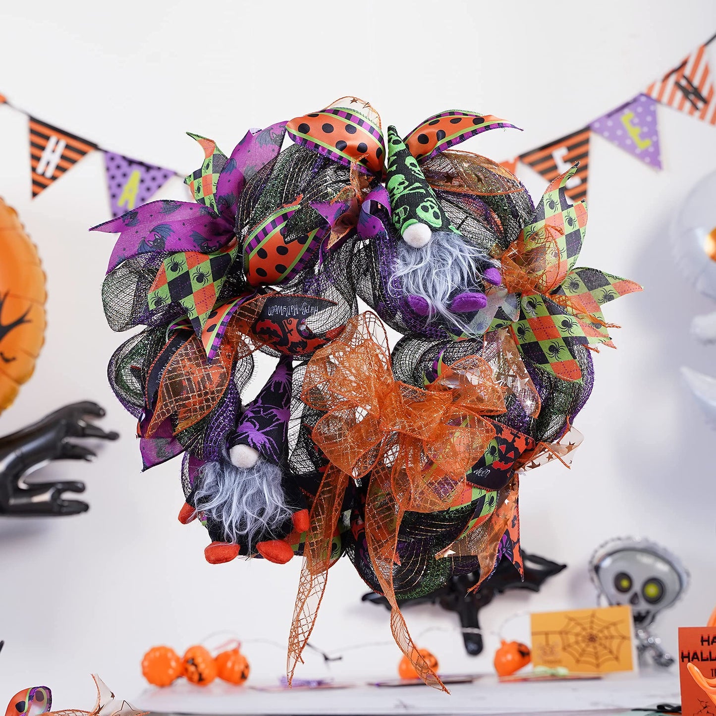 MEEDEE Halloween Wired Ribbon - 6 Rolls, 36 Yards, Black & Orange, Buffalo Plaid & Pumpkin Designs for Wreaths