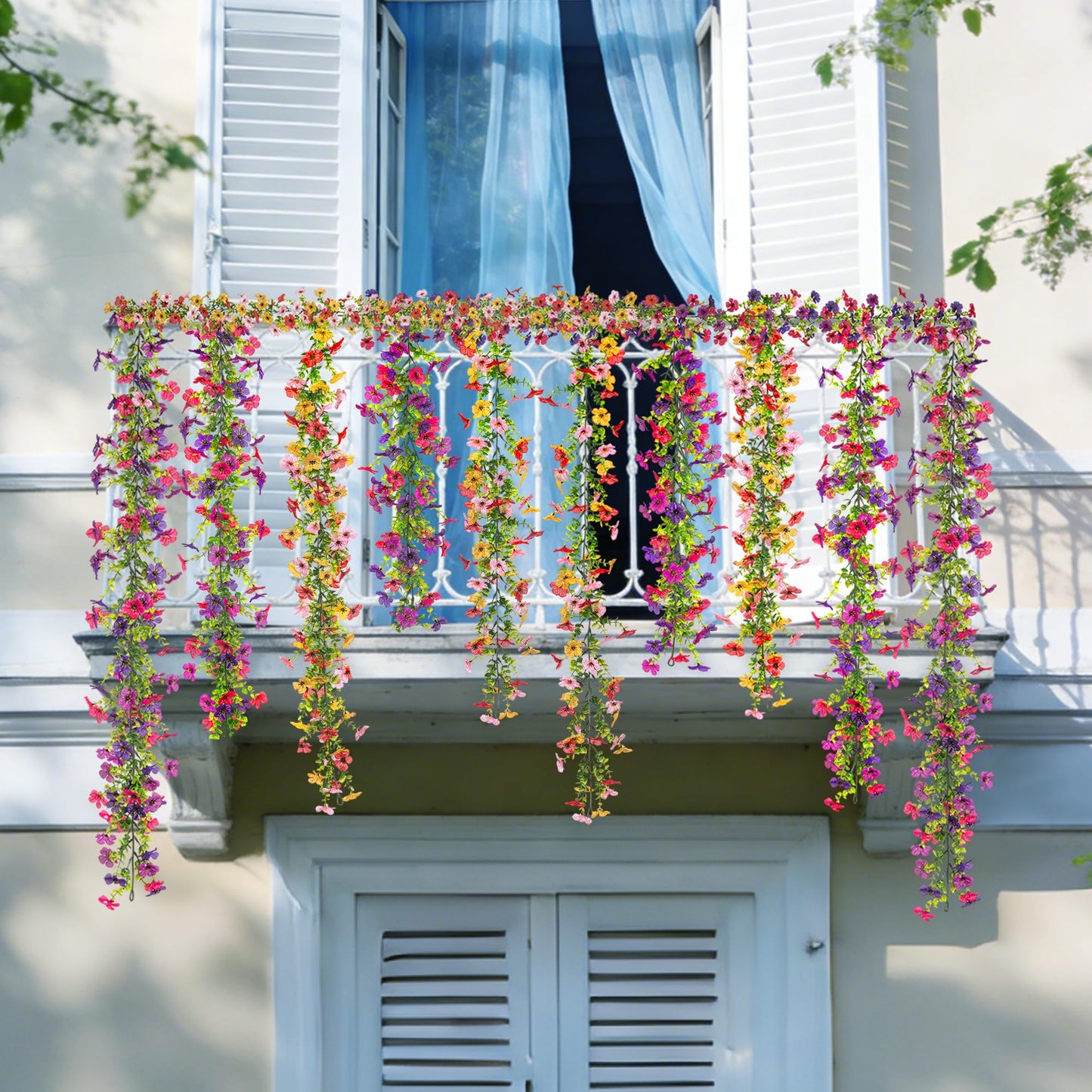 Ammyoo Artificial Flowers Garland Ivy, 4 Pack 5.9 FT Spring Summer Decor UV Resistant Fake Mums Floral Vine Silk Daisy Hanging Flower for Home Garden Wedding Decor Photo Booth Backdrop(Mix)