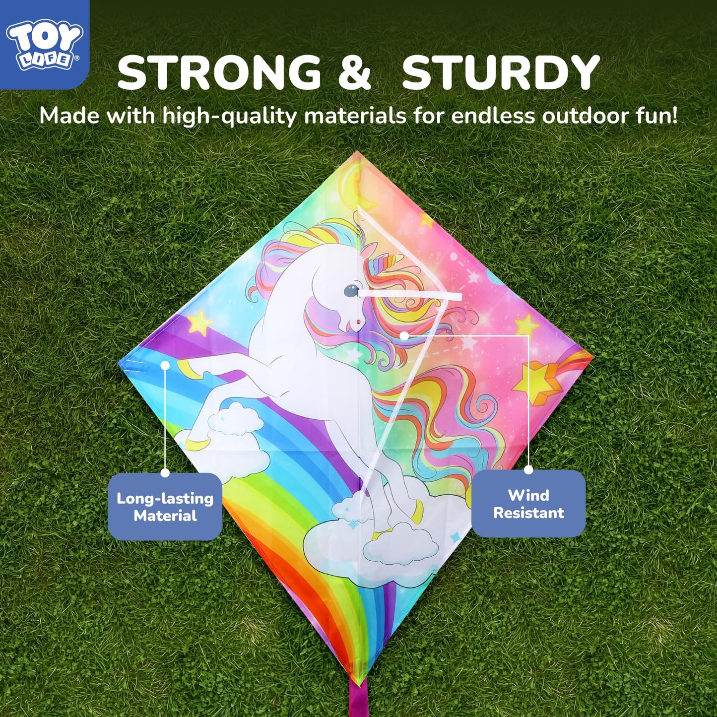 TOY Life Pink Unicorn Kite for Kids – Large Easy to Fly Beach Kite with 50M String & Handle – Durable Nylon Outdoor Toy for Boys & Girls Ages 4-12 – Gift for Beach & Park Fun