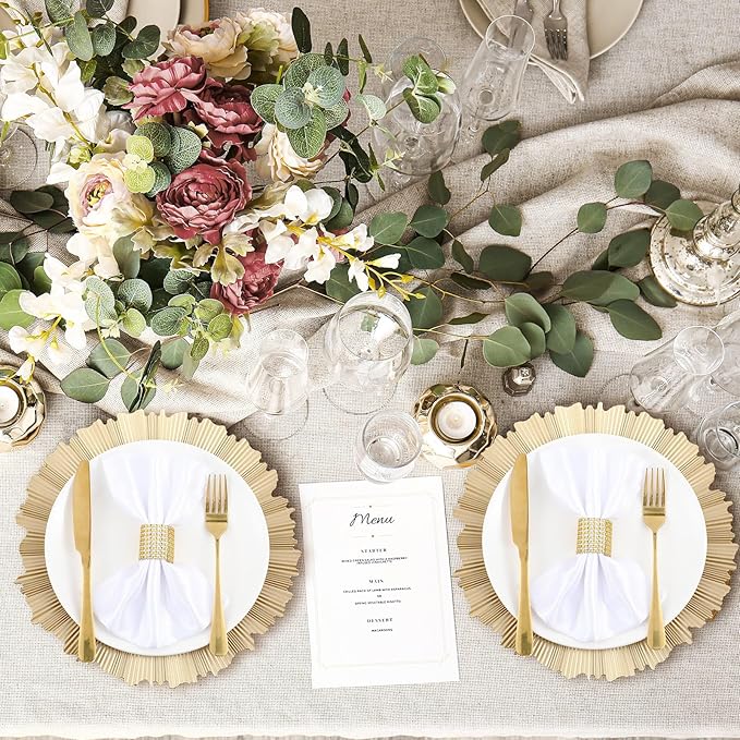 Mifoci 50 Pcs Champagne Gold Charger Plates Bulk 13 Inch Plastic Round Chargers Fluted Edge Dinner Plate Wedding Decoration for Table Setting Wedding Party Event Tabletop