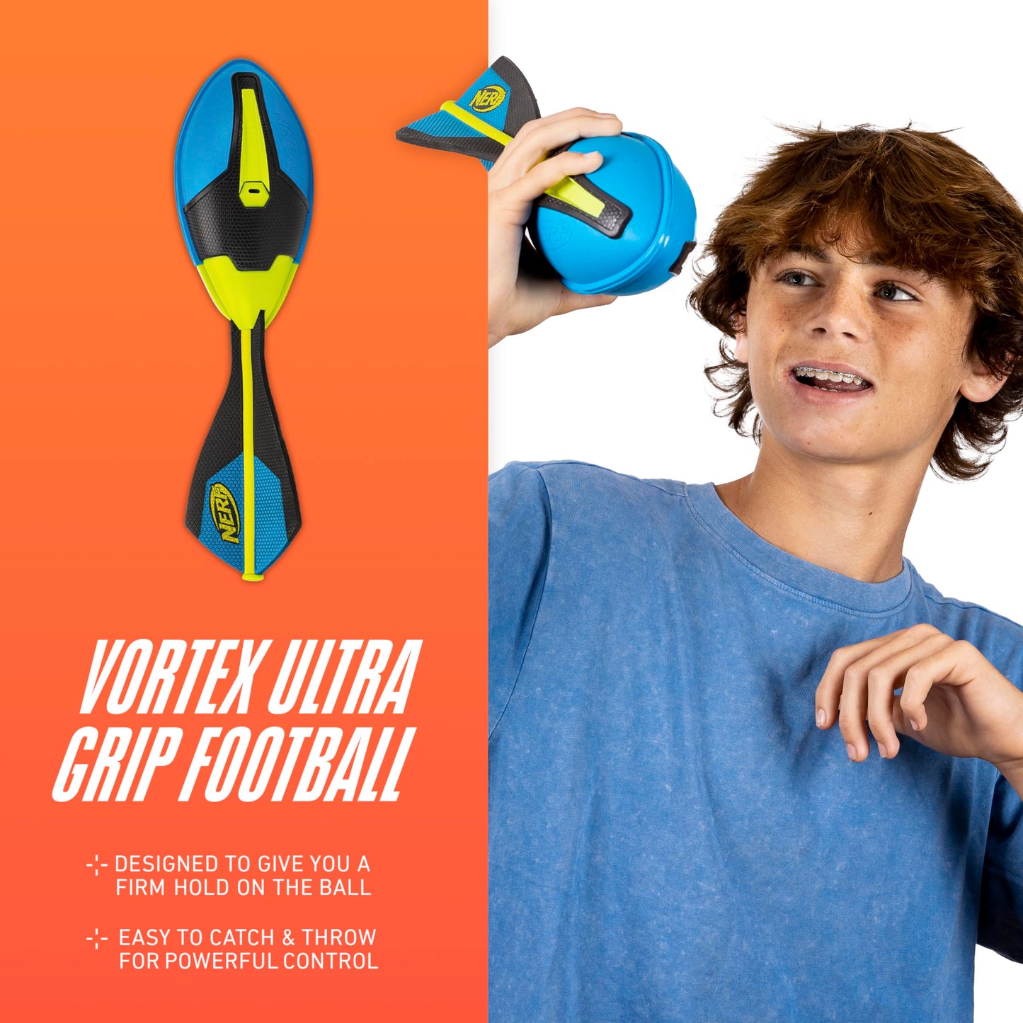 Nerf Vortex Ultra Grip Football, Designed for Easy Catching, Howling Whistle Sound, Distance-Optimizing Tail, Water-Resistant, All-Weather Play