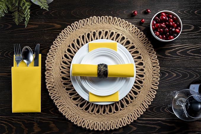 Linen-Feel Ywllow Paper Napkins - Decortive Cloth-Like Disposable Dinner Napkins - Soft And Absorbent Napkins for Thanksgiving, Party, Wedding, Bathroom Or Any Occasion. (Pack of 100)
