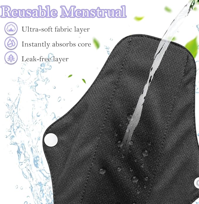PHOGARY 7 Packs Reusable Menstrual Pads, Breathable Mesh Surface Cloth Sanitary Pads for Heavy Flow with Wet Bag, Washable Overnight Cloth Panty Liners with Wings for Women