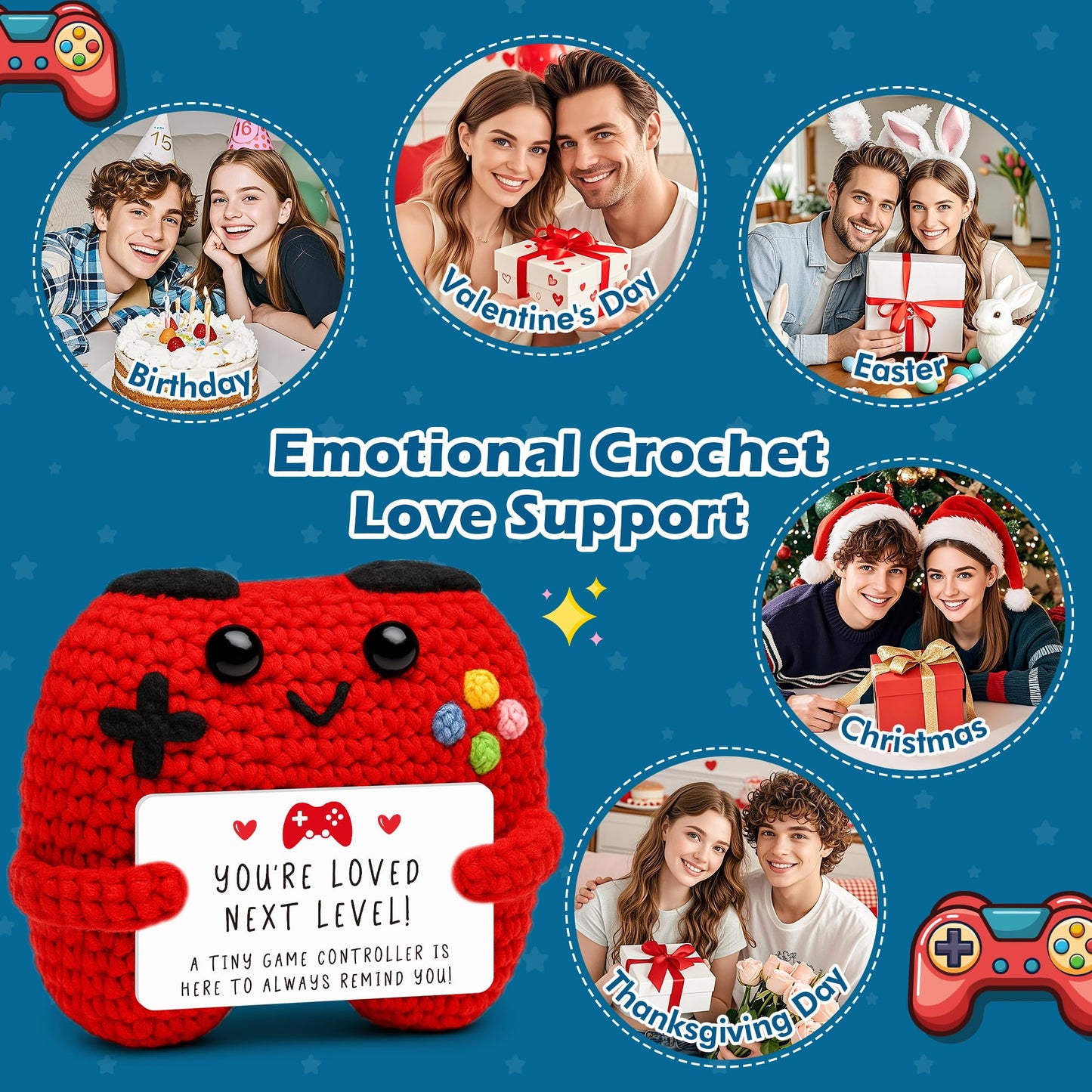 Handmade Crochet Game Controller Gifts, Gift for Husband Wife Anniversary, Birthday Gifts for Him Her, Fun Romantic Gift for Boyfriend or Girlfriend, Gaming Room Desk Décor