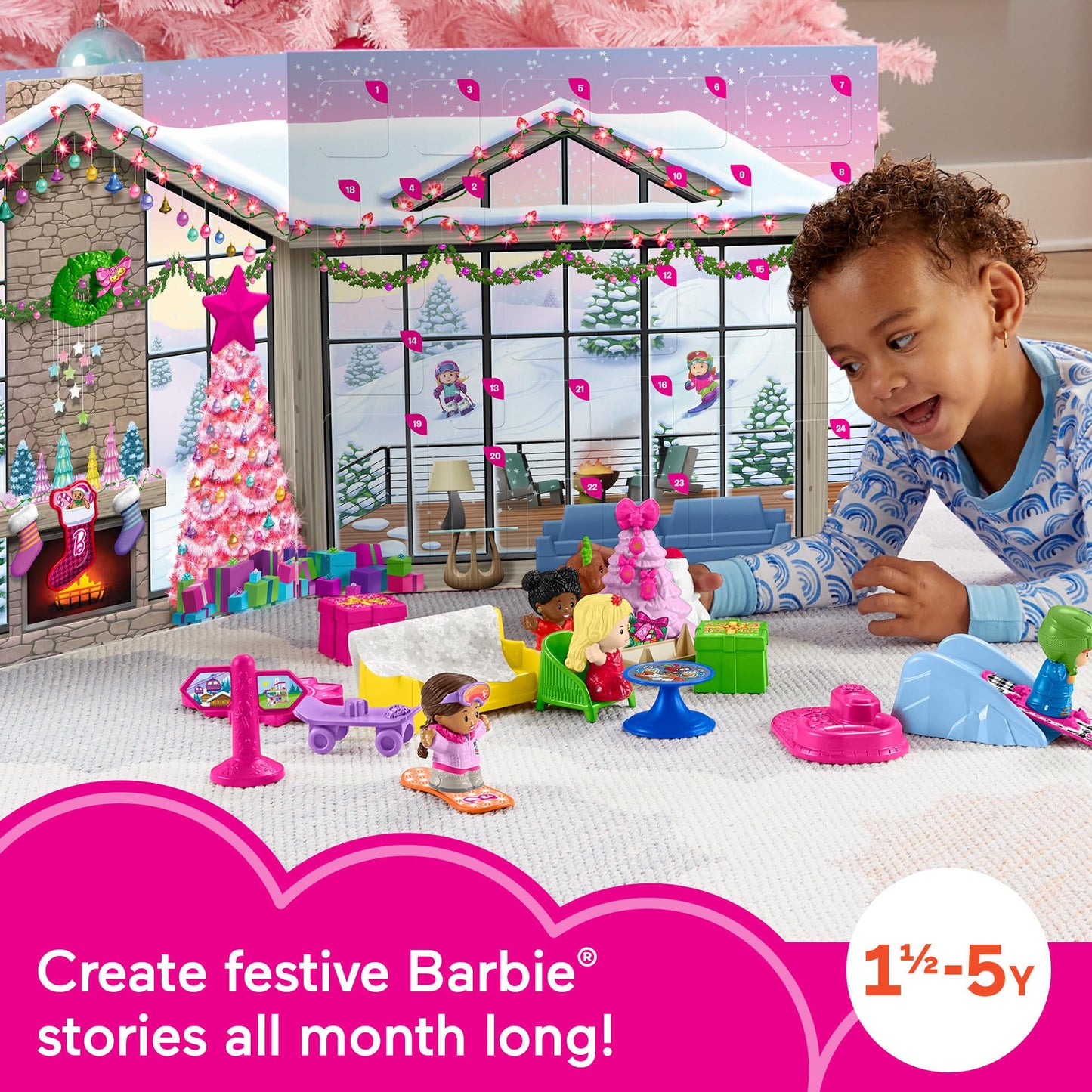 Fisher-Price Little People Barbie Advent Calendar and Toddler Playset, 24 Christmas Figures and Play Pieces