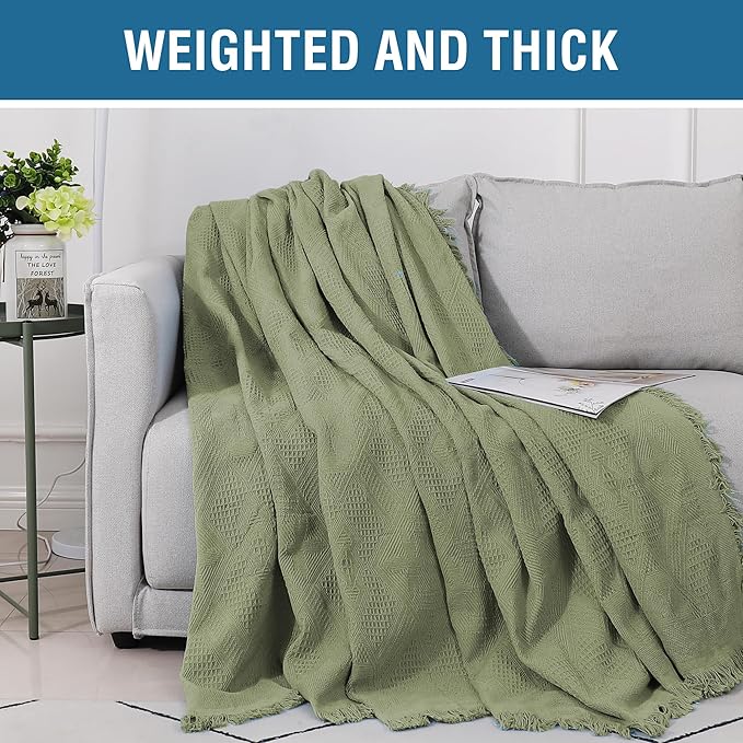 H.VERSAILTEX Cotton Sofa Covers Couch Cover Sofa Slipcover for Most Shape Sofas, Feature Thick Woven Jacquard Seamless with Tassels, Multi-Use Decorative for Couch (XX-Large: 91" x 134", Sage)
