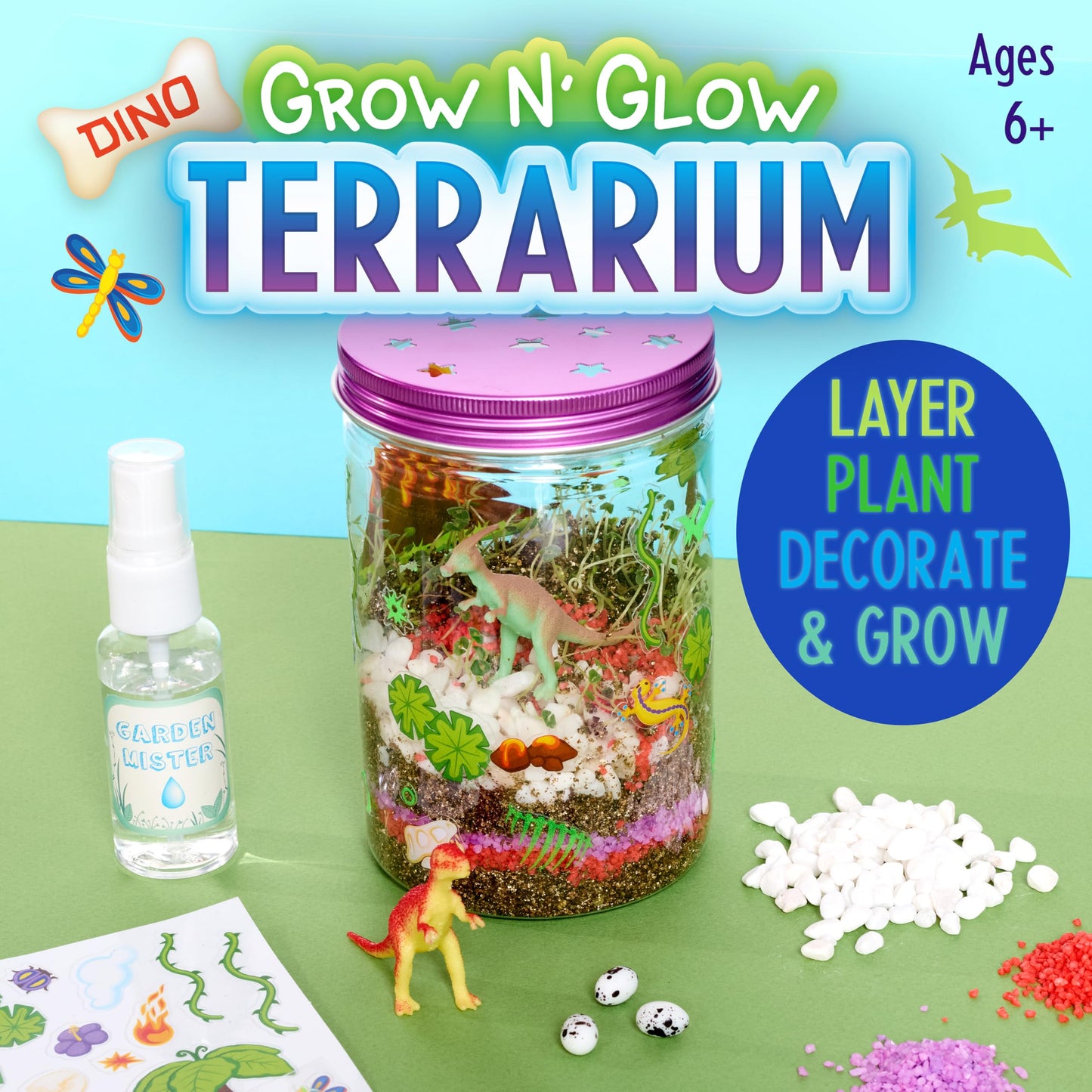 Creativity for Kids Grow N Glow Dinosaur Terrarium Kit | Create, Plant & Grow a DIY Terrarium Kit with Glow-in-the-Dark Stickers & Dino Toys | Spring Crafts & STEM Kit (Ages 6+)