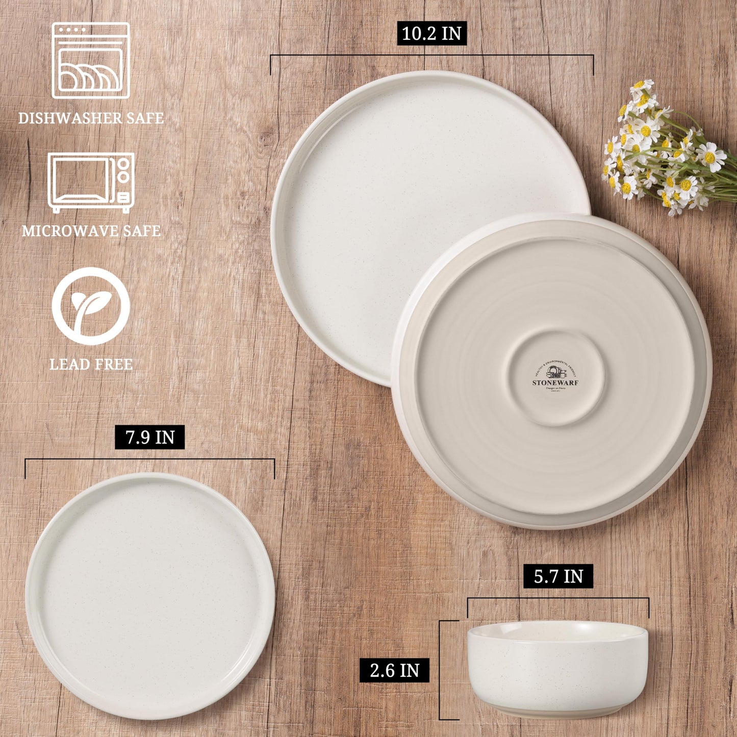 HaWare Stoneware Dinnerware Sets, 18-Piece Plates and Bowls Set for 6, Dishes Set for Home Restaurant, Speckled Multicolor