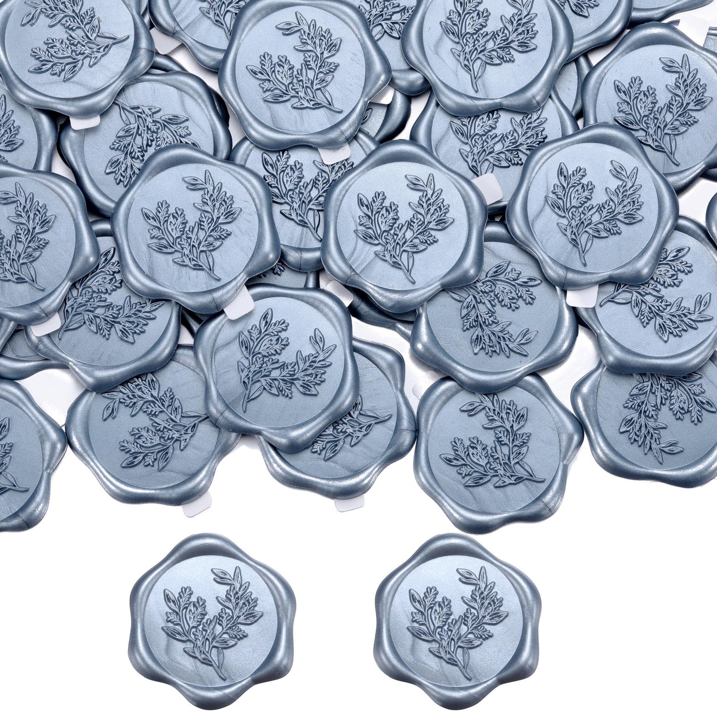 Yoption Eucalyptus Wax Seal Stickers, 50 Pack Metallic Blue Wax Seal Stickers Self Adhesive Envelope Seals for Wedding Party Birthday Christmas Invitations