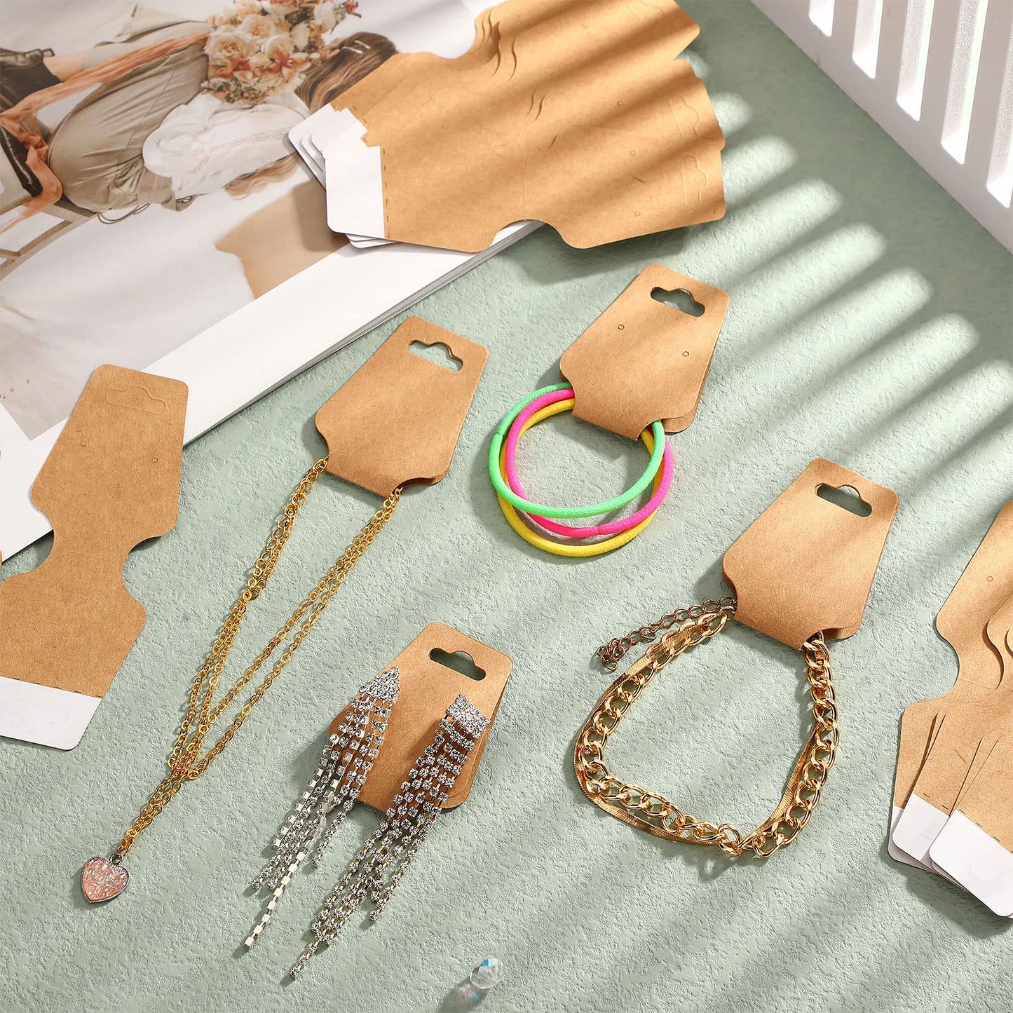 400 Jewelry Display Cards with Adhesive Kraft Paper Cards Necklaces, Keychains, Bracelet Display for Necklaces(Khaki)