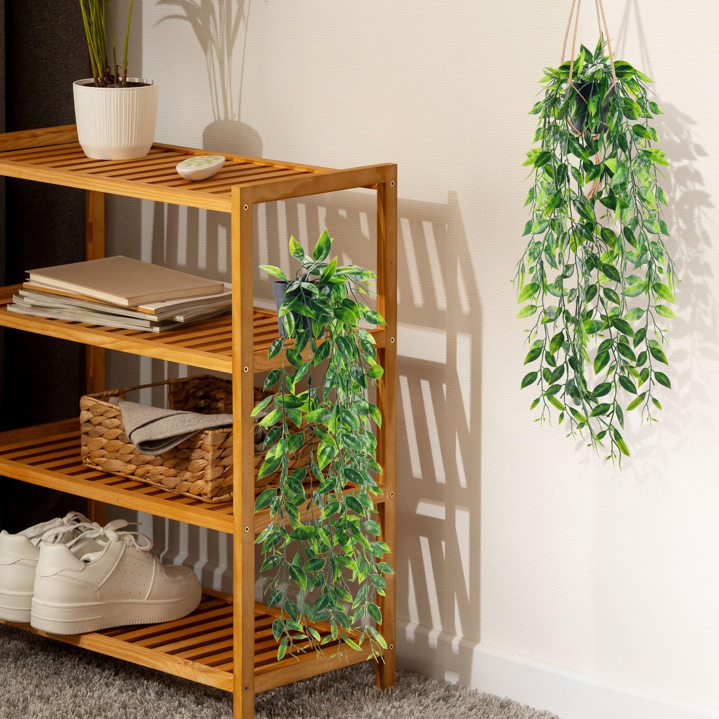 Der Rose 2 Pack Fake Hanging Plants Small Artificial Plants Faux Pea Pod Plants Indoor for Aesthetic Living Room Office Shelf Decor