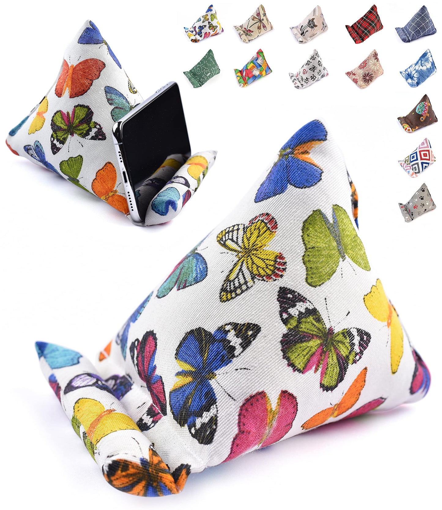 STEPHAN AND THEODORE Handmade Phone Pillow Holder - The Wedge Mobile Device Stand - Fabric Phone Stand for All iPhones, All Smartphones! 7 x 6.1 x 5.5 Inches (Butterflies)