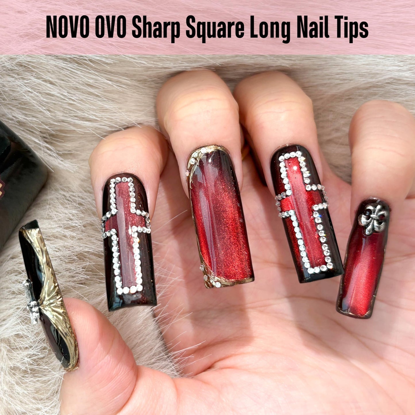 NOVO OVO Sharp Square Long Nail Tips Press on, Natural (Not Sculpted) No C Curve Soft Gel Double Matte Clear Fake Nail Extension,Full Cover False Nails for Salon DIY Manicure x 15 Sizes 180 pcs