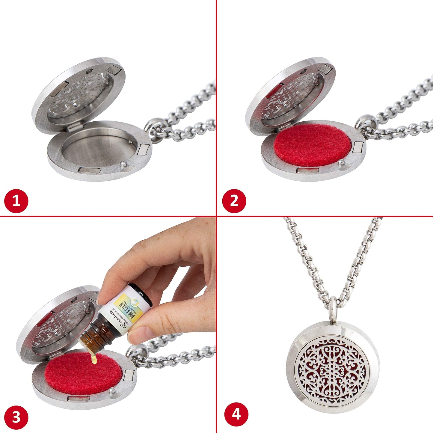 Wild Essentials Wrought Iron Essential Oil Diffuser Necklace, Stainless Steel Locket Pendant with 24 inch Chain, 12 Color Refill Pads, Customizable Color Changing Perfume Jewelry for Aromatherapy