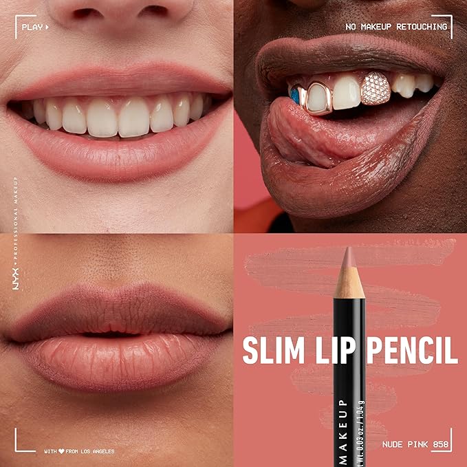 NYX PROFESSIONAL MAKEUP Slim Lip Pencil, Long-Lasting Creamy Lip Liner - Nude Pink