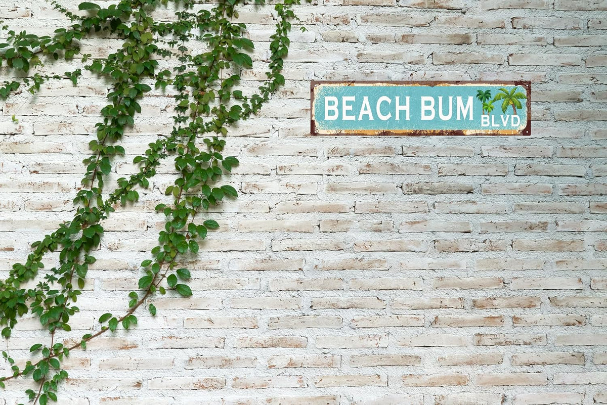 Vintage Tin Sign Retro Metal Beach Bum Blvd Signs Stylish Wall Art Plaques for Home Decor Bathroom Kitchen House and Gothic Wall Decor or as a Unique Poster 16x4 in