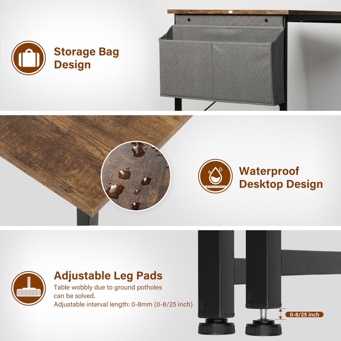 Small Space Writing Desk with Headphone Hooks, Modern Simple Design, Suitable for Study, Home Office and Living Room