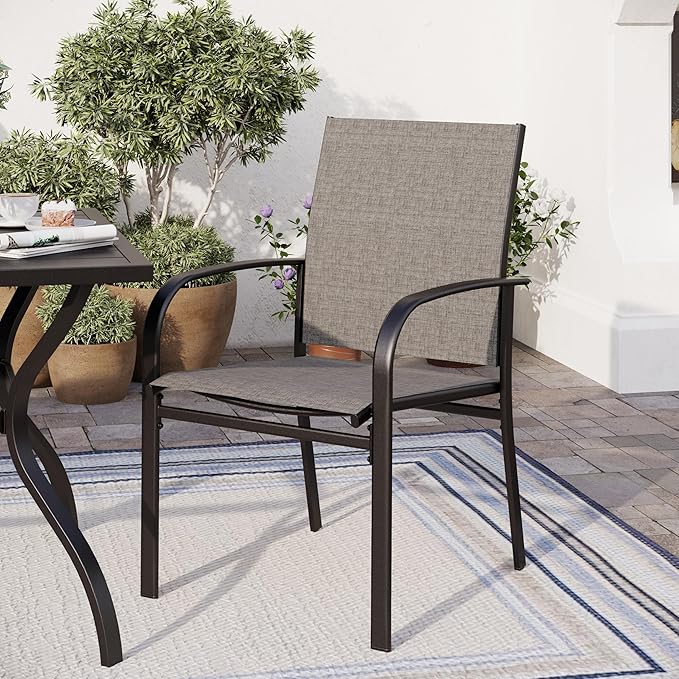 Patio Dining Set for 8, 60" x 60" Square Metal Table with Umbrella Hole, 8 x Stable Brown Dining Chairs, Outdoor Table and Chairs Set for Lawn Backyard and Deck