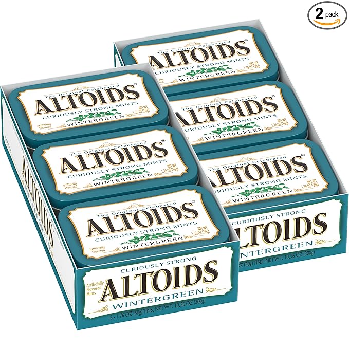 ALTOIDS Mint Candy, Classic Wintergreen Breath Mints Bulk Box, 1.76 oz, 6 Count, Pack of 2