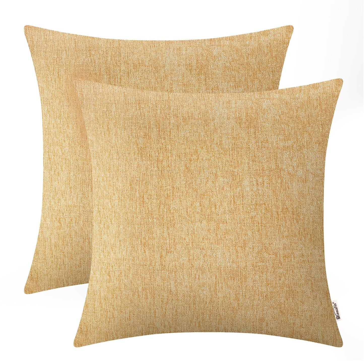 BRAWARM Throw Pillow Covers 22x22 Inches - Gold Chenille Pillow Covers Pack of 2, Solid Dyed Soft Chenille Pillow Cases for Couch Sofa Bed Home Decoration