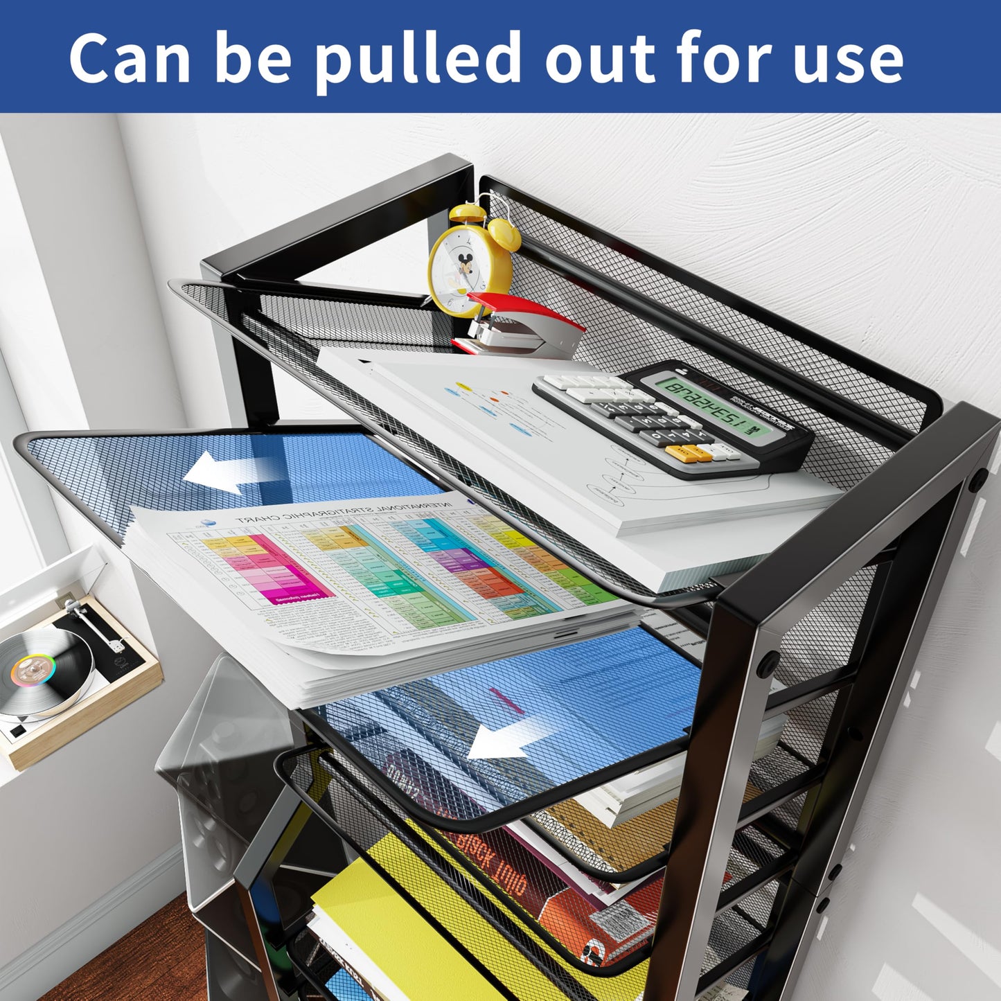 Simple Trending 12 Tier Rolling File Cart, Desk File Organizer with Sliding Trays and Metal Mesh Paper Letter Storage Multi Functional Rolling Clutter Cart for Office, Home, School, Black