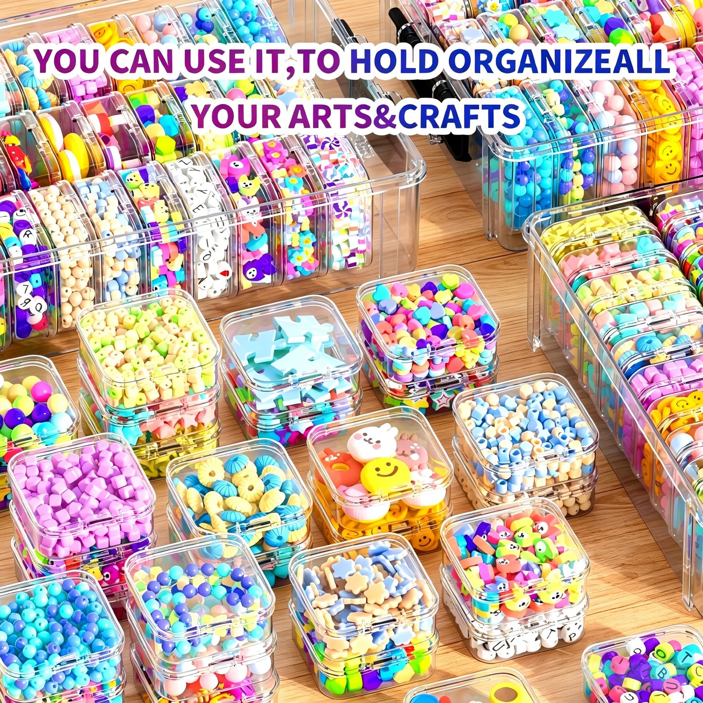 VANSUNS Bead Organizer Box 90 Pcs, 3-Tier Large Capacity Stackable Bead Storage Containers, Portable Plastic Craft Organizers for Jewelry Making, Bracelets, DIY, Nail Art Charms